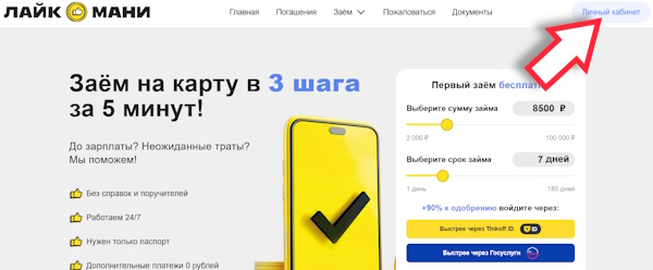 Вход в личный кабинет на сайте «Лайк Мани»